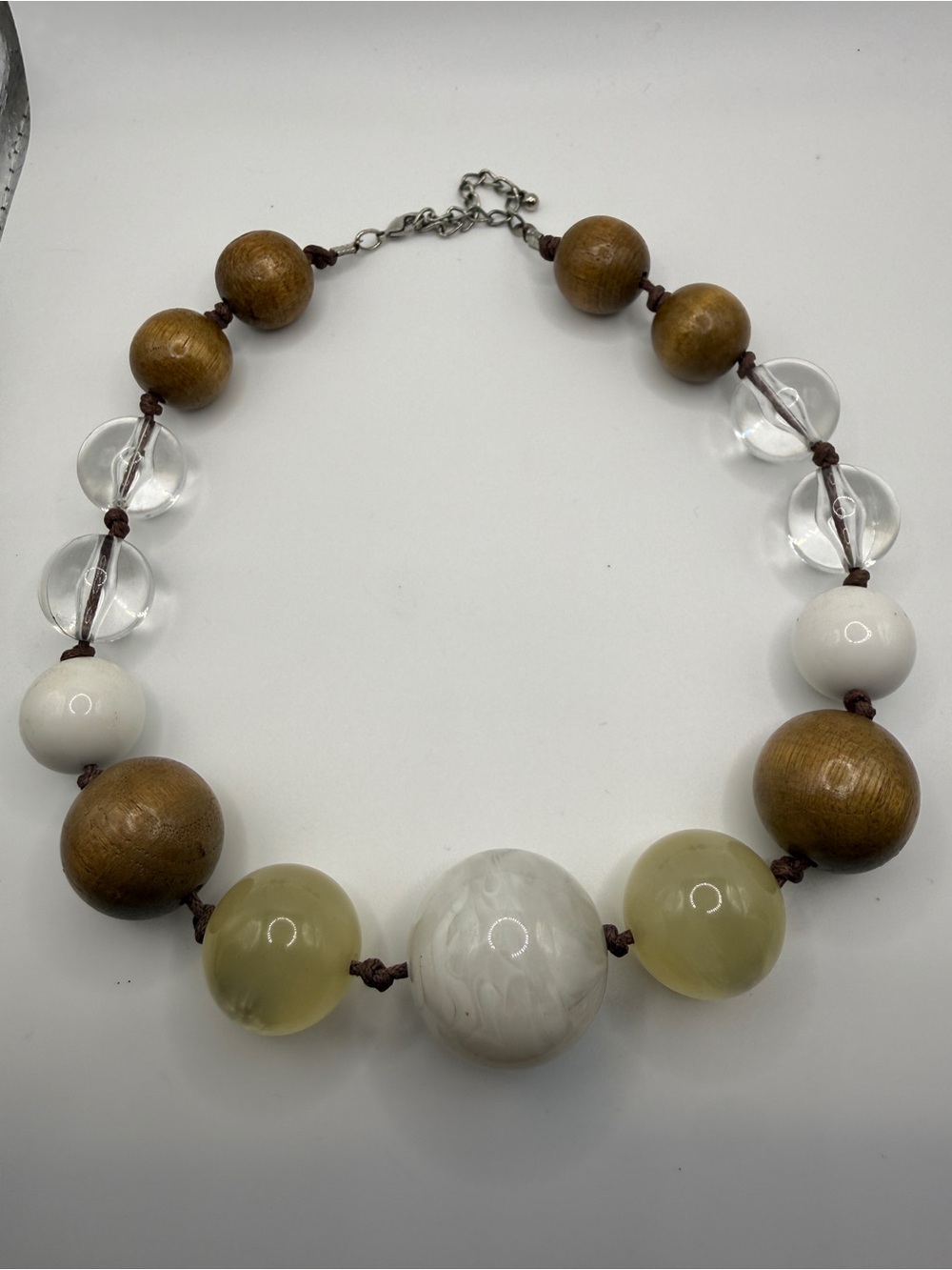 Neutral Bead Necklace with Wood & White Accents